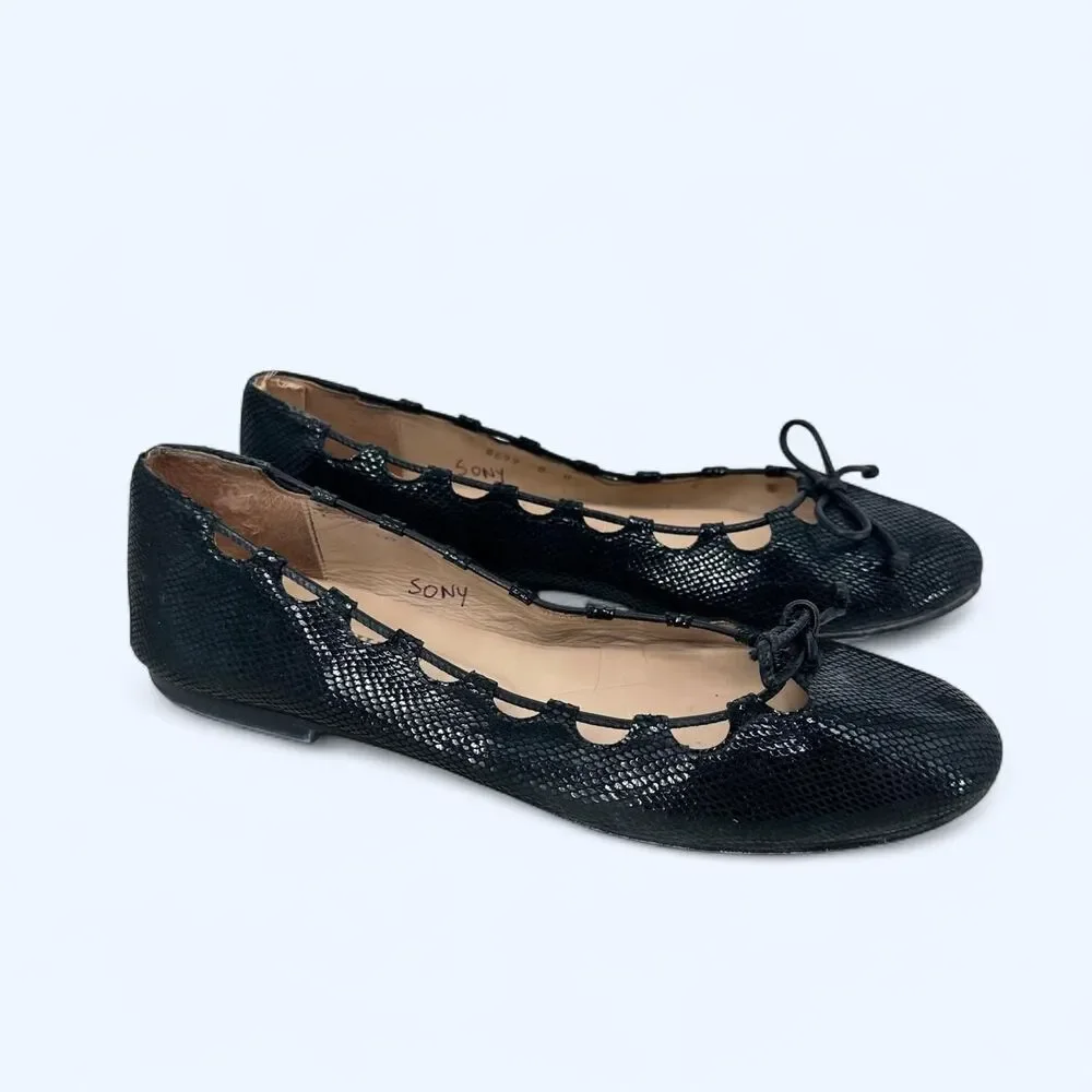 French Sole x Nicky Hilton, Charlott Black Viper Ballet Flats Size 8